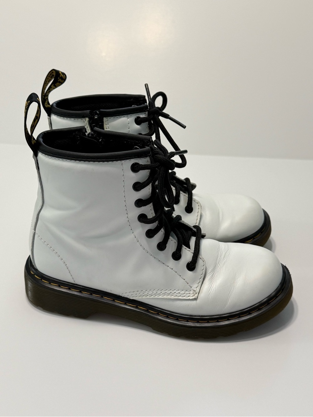Dr. Martens 1460J White Leather Combat Boots Zip Up Girl Kids Size US 2